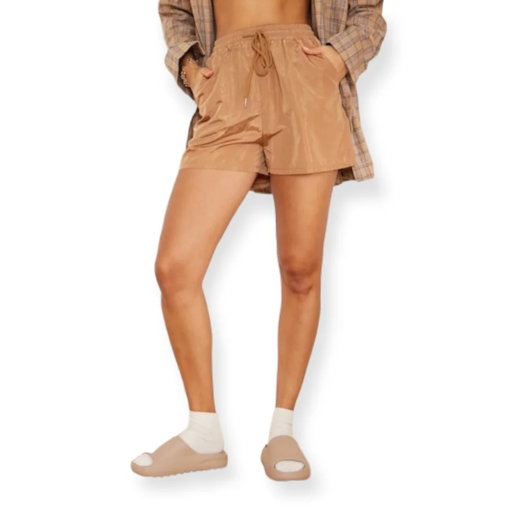 Camel Shell Elasticated Waist Floaty Shorts - Picture 3 of 6
